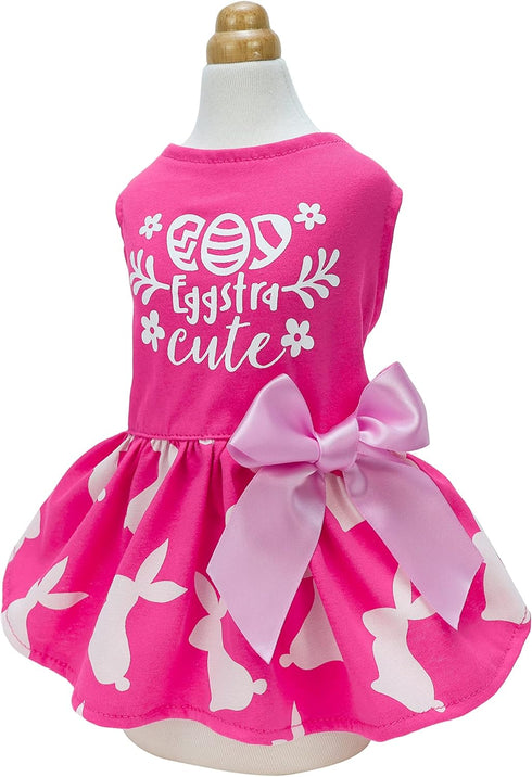 Fitwarm Bunny Dog Dress, Eggstra Cute Easter Outfit, Holiday Dog Clothes for Small Dogs Girl, Hot Pink, Small