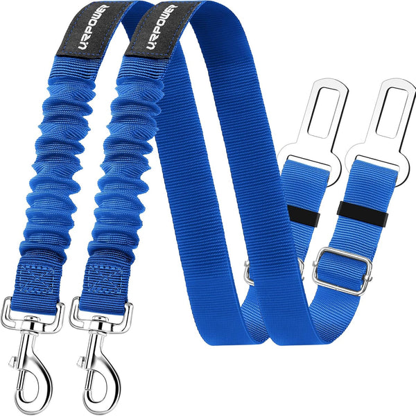 URPOWER 2 Pack Dog Seat Belt - Retractable Car Harness Adjustable Pet Safety Belt with Elastic Bungee Buffer