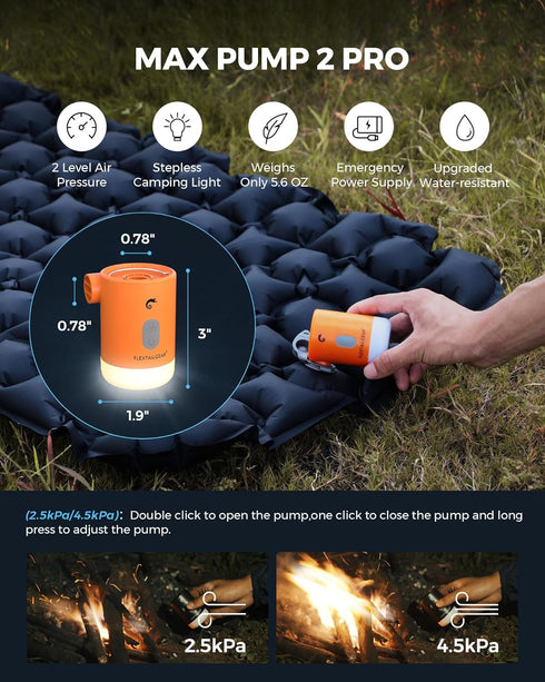 FLEXTAILGEAR Portable Air Pump MP2 Pro Electric Air Pump, Rechargeable Battery Air Mattress Pump, Ultralight Inflator