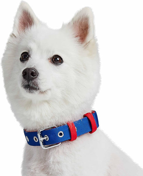 Blueberry Pet Iconic Color-Block Adjustable Dog Collar, Navy Blue and Red, Neck 17-20.5", for Large Breed