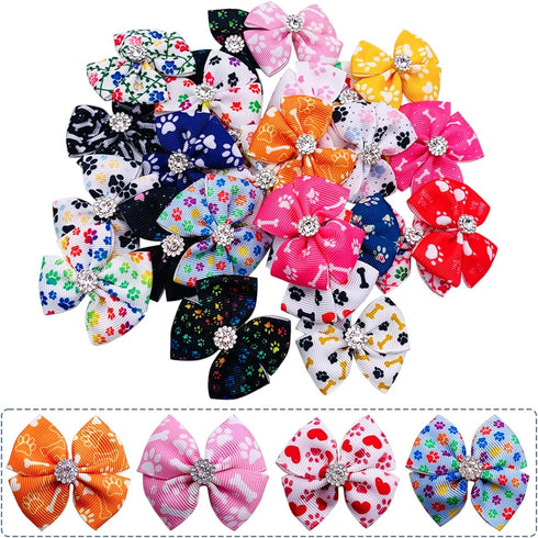 PET SHOW 50Pcs/25Pairs Paw Pattern Small Dog Hair Bows Bulk with Rubber Bands for Medium Dogs Cats, Puppy Shih Tzu