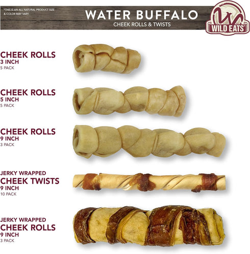 10 Pack Wild Eats Water Buffalo Jerky Wrapped Cheek Twist Dog Chews - (Healthy Alternative for Beef Rawhides for Dogs