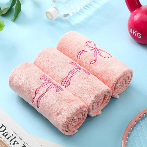 Tegeme 3 14 31 Inches Pcs Bow Microfiber Gym Towels Coquette Embroidered Bow Bigger Size Soft Quick Drying Towels x