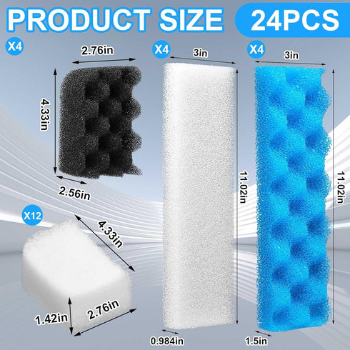 24 406/407 Set, 406/407) Threlaco Pcs Compatible with Fluval Aquarium Filters Sponge Including Foam Pad, Water