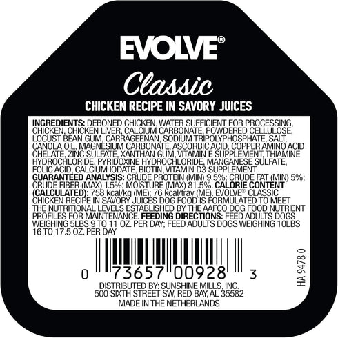 Evolve Pet Food Classic Crafted Meals Chicken Recipe Dog Food, 15 Pack, 3.5 Ounce Each