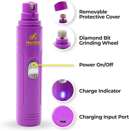 Hertzko Electric Cat & Dog Nail Grinder, Rechargeable Trimmer for Small and Large Dogs
