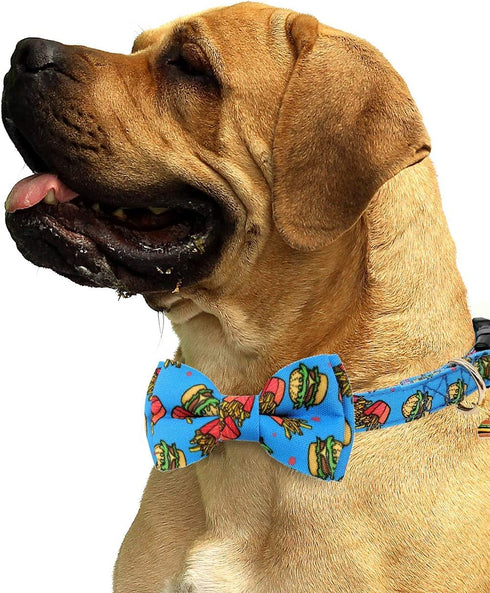 KUDES 2 Pack Print Dog Collars with Bow Tie, Adjustable Collars with Bells and Charm Safety Buckle for