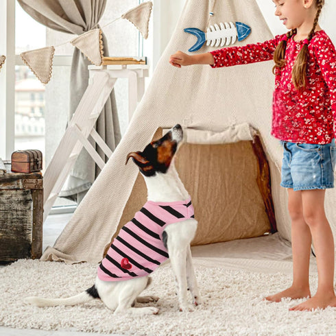 Queenmore Dogs Cats Cotton Vest, Striped T-Shirt, Soft Cool Sleeveless Vests for Small Medium and Large Dogs & Cats