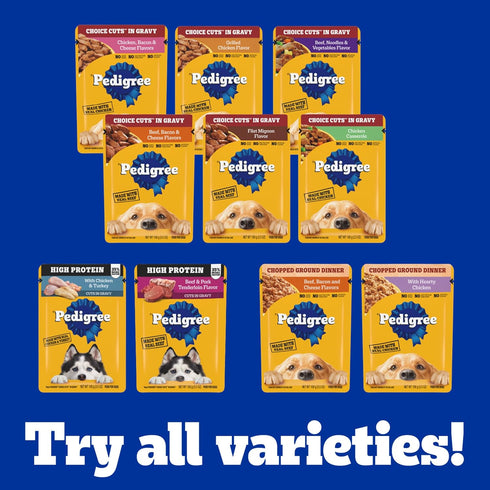 30-Count Pack, 3.5 oz. Pedigree Choice Cuts in Gravy Adult Wet Dog Food Beef Flavor Variety Pouches