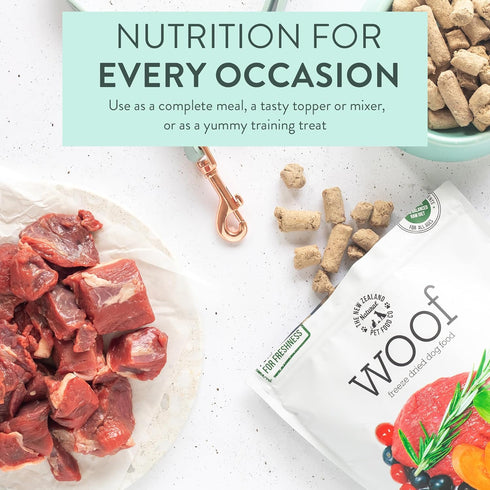 Woof Freeze Dried Dog Food - Wild Goat Recipe, High Protein, Complete Diet, 1.76 oz