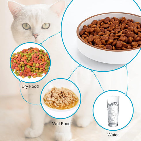 5 inch Ceramic Cat Food Bowl, White, 3 Bowls Set