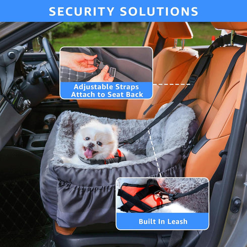 25 lbs, Oiilores Dog Car Seat for Small Dogs, Washable Pet Booster Car Seats with Clip-On Safty Leash, Comfy Deluxe