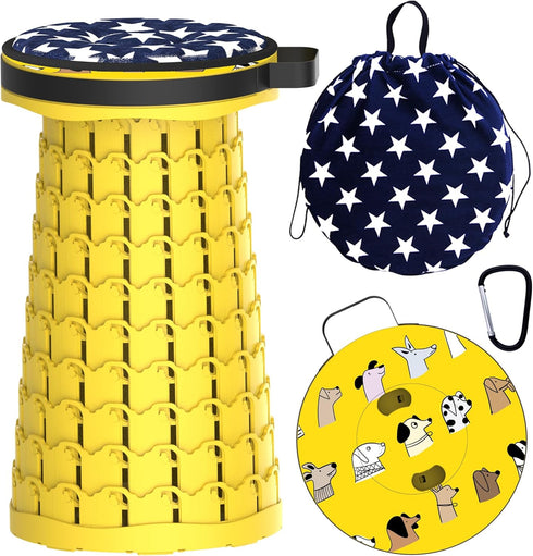 ALEVMOOM Upgraded Telescoping Collapsible Stool with Cushion, Folding Stool with Printing Portable