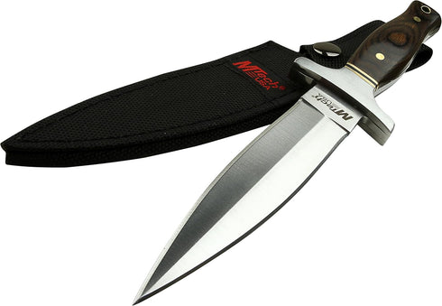 MTech USA – Fixed Blade Knife – Satin Finish Stainless Steel Blade, Brown Wood Handle with Stainless Steel Bolster, Includes Nylon Sheath - Hunting, Camping, Survival, Tactical – MT-20-03 by MTECH USA