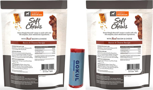 Simply Nourish Bacon & Cheese and Chicken & Cheese Soft Chew Original Dog Protein Sticks, Chewy Treats for Adult Dogs,