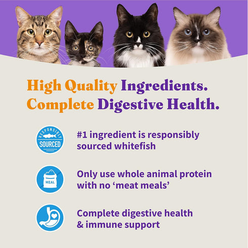 Halo Holistic Dry Cat Food, Wild-caught Whitefish Recipe for Sensitive Stomach Support, 3-lb Bag
