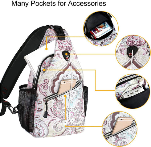 MOSISO Sling Backpack, Travel Hiking Daypack Pattern Rope Crossbody Shoulder Bag in National Style