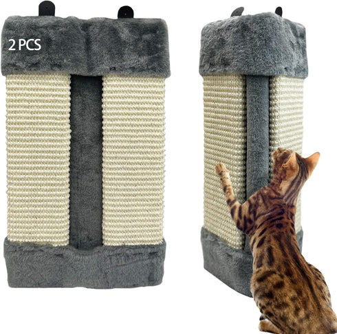 Cat Corner Scratcher, 2 Pack Natural Sisal Wall Mounted Boards, Resistant Furniture Protector for Indoor Cats