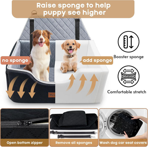 Foam,2 2 Persure Dog Car Seat for Large Medium Size Puppy Dog,Soft Fabric Dogs Bed Filling Memory Clip-On Safety Leashs