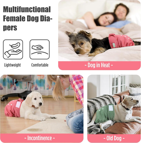 wegreeco Female Dog Diapers, Washable Reusable Pet Puppy Doggie Diapers for Small Medium Large Female Dogs in Heat