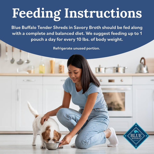2.5-oz. 24-Count Blue Buffalo Tender Shreds Beef & Chicken Toppers in Savory Broth, Natural Dog Food Complement, Beef