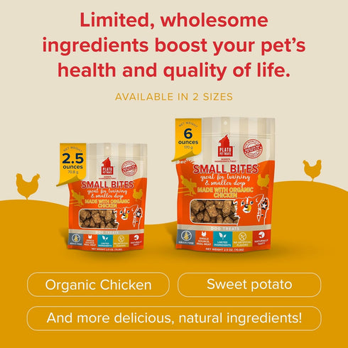 PLATO Small Bites Dog Treats - Natural Real Meat & Chicken Flavor, Grain Free, 2.5 Ounces