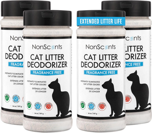 NonScents Cat Litter Deodorizer, Fragrance Free Litter Box Odor Eliminator, 4-Pack