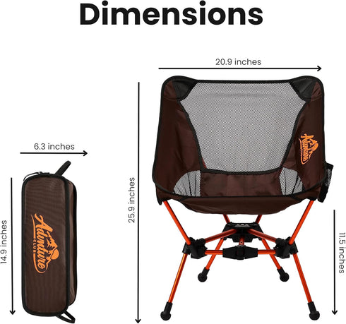 Advnture Club Backpacking 330 Lbs Portable Camping Chair - Lightweight, Compact, Foldable & Sturdy | Chair for Camping
