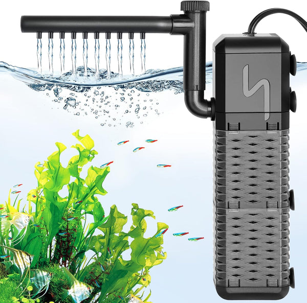 AQQA Aquarium Filter, Submersible Power Fish Tank Filter with Rainwater Aerator, Adjustable Water Flow Design, Ultra