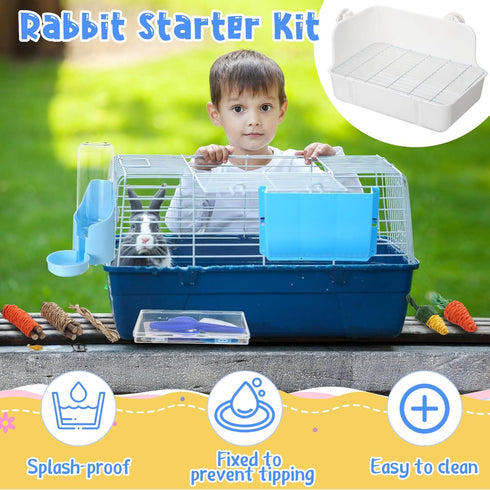 Locmeo 20 Set Pcs Rabbit Starter Kit Small Bunny Litter Box Animal Grooming Kit with Hanging Pet Bowls Water Bottle