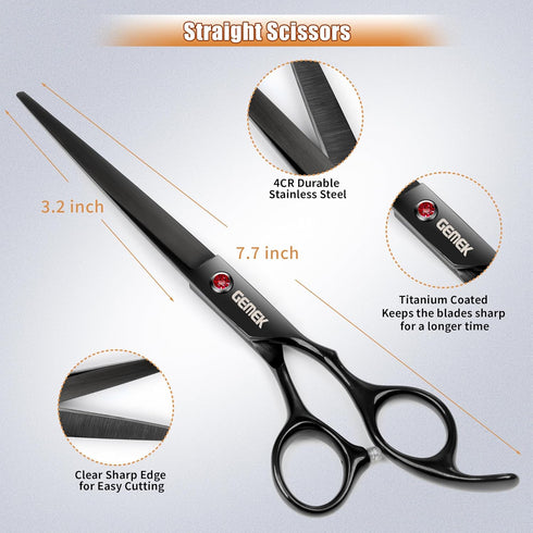 GEMEK 7.0in Titanium Professional Dog Grooming Scissors Set, 6 in 1 for Dogs and Cats