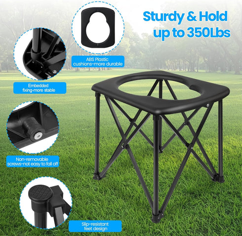 YOSN 15.6'' 2-Second Setup, 350LBS Portable Toilet for Camping, Ultralight Foldable Camping Toilet Portable Potty