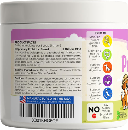 Probiotics for Dogs & Puppies, Extra Strength 9 Species, 5 Billion CFU per Scoop, Digestive Enzymes, Powder Probiotic