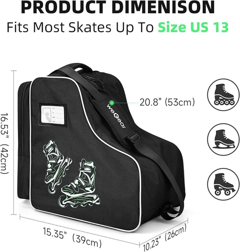 Skate Bag for Adults Roller Skates, Large Capacity Ice Skates Carry Bag with Adjustable Shoulder Strap, Nylon Inline