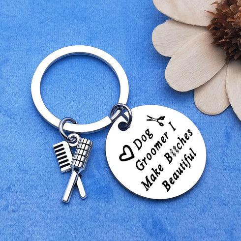 Dog Groomer Gift Keychain, Thank You Gift for Dog Hairdresser, Hair Stylist Appreciation Jewelry for Dog Lovers