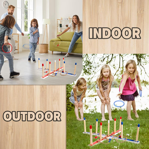 10 10 Ropes,1 Indoor Outdoor Toys Games Upgraded Large Wooden Ring Toss Game Yard Games for Kids, Lawn Outdoor Games