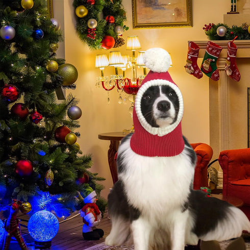 Christmas Dog Hat Costume for Large Medium Dog - Warm Winter Neck Ear Warmer Protector (Small, Red)