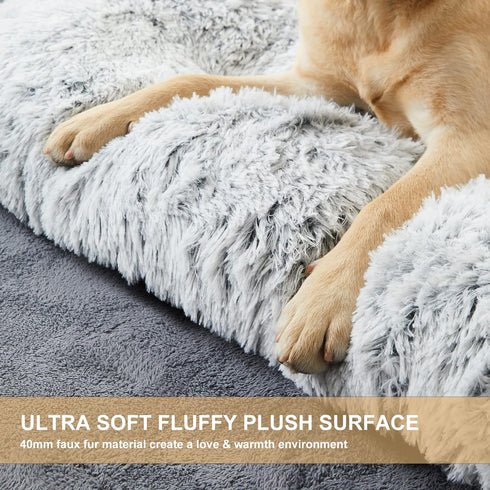 BFPETHOME Dog Beds for Large Dogs, Plush Crate Bed, Washable Mats with Anti-Slip Bottom, 36 x 27 inch, Grey