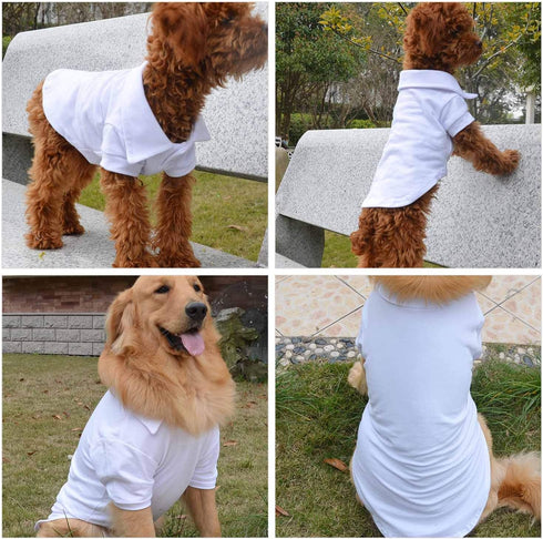 lovelonglong Basic Dog Polo Shirts, Premium Cotton Polo T-Shirts for Large Medium Small Dogs, White, XXXL