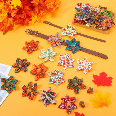 Silkfly 120 Pcs Fall Dog Collar Flower Set, Thanksgiving Bow Ties, Holiday Accessories for Small Medium Large Dogs
