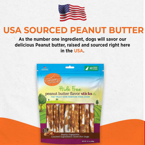 40 Pack 5 Inch Canine Naturals Peanut Butter Chew - Rawhide Free and Dog Treats - Made from Real Peanut Butter