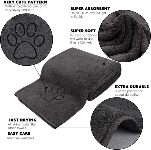 KinHwa Dog Towel - Super Absorbent Microfiber Drying Towel for Small, Medium, Large Dogs and Cats, 30inch x 50inch
