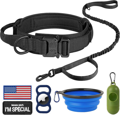 Tactical Dog Collar, Adjustable Nylon Collar with Control Handle, Heavy Metal Buckle for Medium & Large Dogs