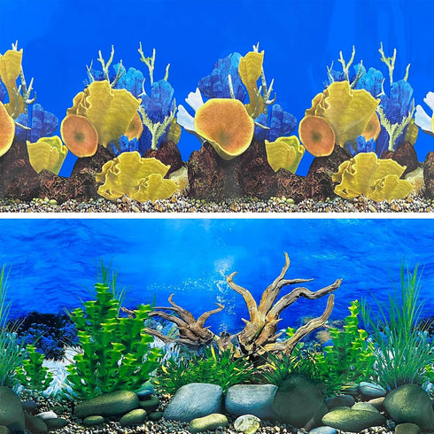 Aquarium Background Seabed Coral Rock Water Plants, Fish Tank Backdrop for 10-20 Gallon Tanks