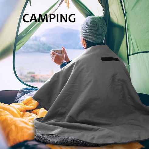 Tirrinia Outdoors Waterproof Throw Blanket 66”x 90” Sherpa Fleece Windproof Mat for Camping Traveling