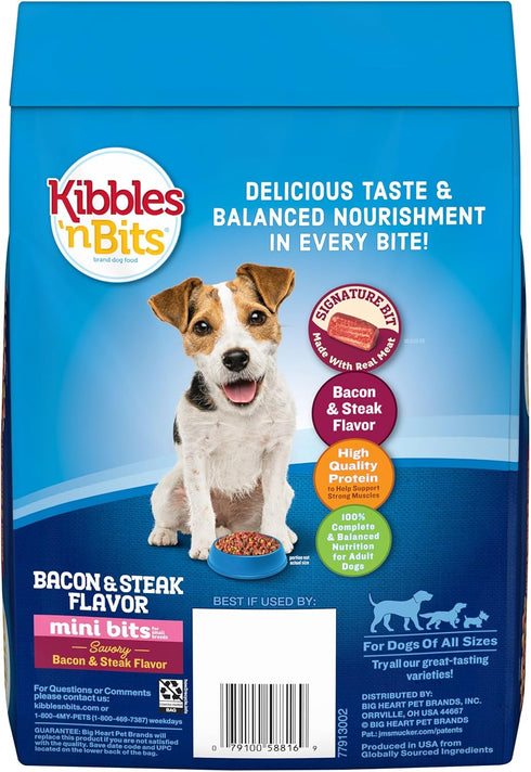 Kibbles 'n Bits Mini Bits Small Breed Dry Dog Food, Savory Bacon & Steak Flavor, 3.5 lb. Bag