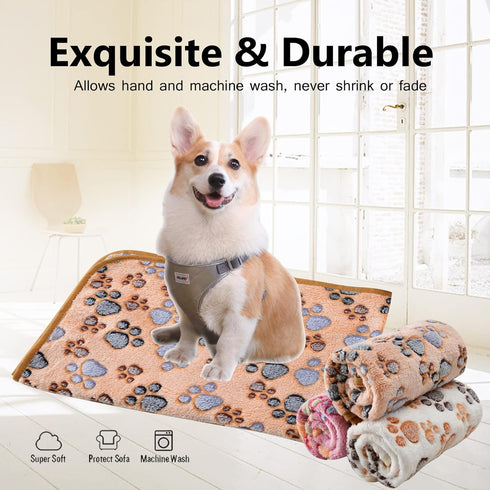 Pet Blanket Soft Fluffy Fleece Mat, Cute Paw Print Dog Cat Blanket (Purple Paw Small, 23 * 16")