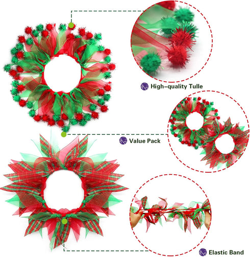 cyeollo 2 Pack Dog Collar - Elastic Adjustable Valentines Holiday Collars with Pom Pom Ornaments for Medium Dogs