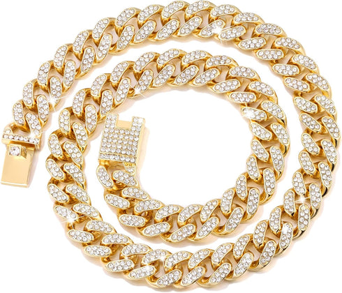 Cuban Link Dog Collar, Gold Silver Metal Chain Collar, 20 Inch, Diamond Pet Collars for Dogs Cats Jewelry