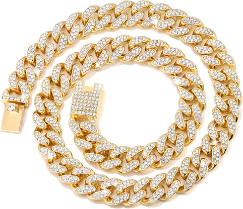 Cuban Link Dog Collar, Gold Silver Color Metal Chain for Dogs Cats Jewelry (24inch, Gold)